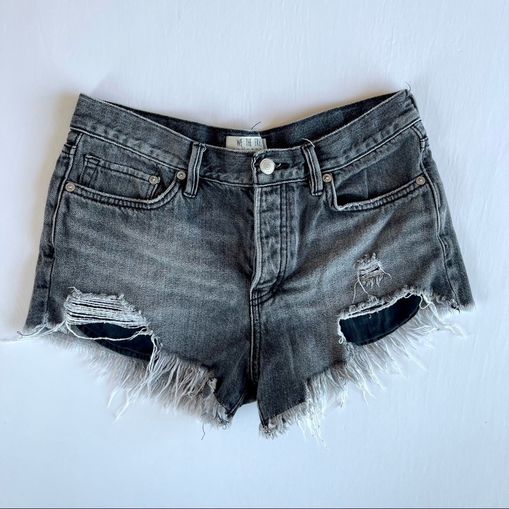 We the Free Gray Jean Shortie Shorts 26